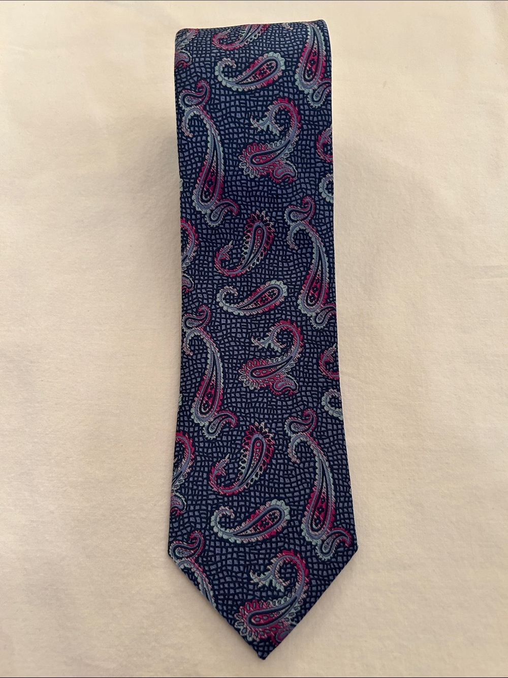 Classic Navy Paisley Men's Tie - Blue with Red Accents